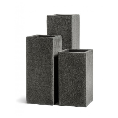 Кашпо TREEZ Effectory Stone Высокий куб Тёмно-серый камень 31х31 см, в-60 см