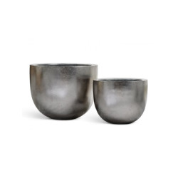 Кашпо TREEZ Effectory Metal Низкая конус-чаша Стальное серебро в-37, д-46 см